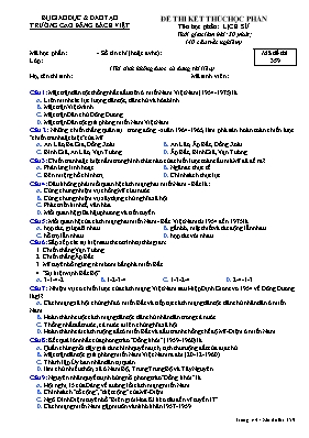 Đề thi kết thúc học phần Lịch sử - Mã đề 359 - Trường Cao đẳng Bách Việt